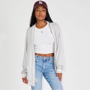 New Garage Drew grey oversized varsity cardigan sweater M L
